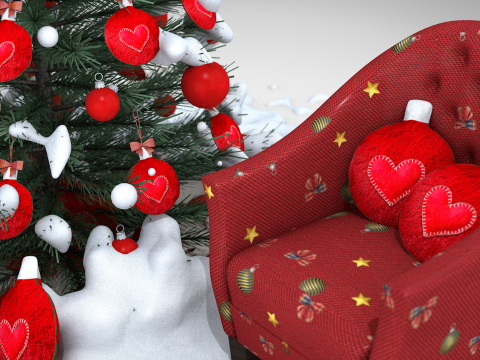 Weihnachtskugel-Hocker und Kissen 3D Modell