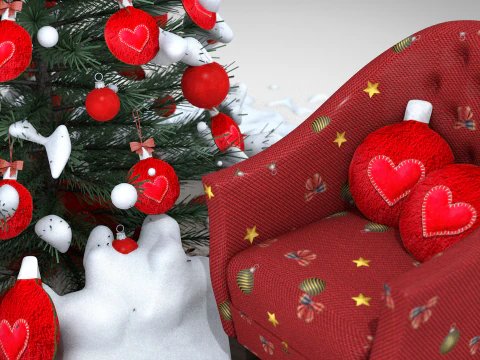 Christmas Ball Pouf and Pillow 3D Model