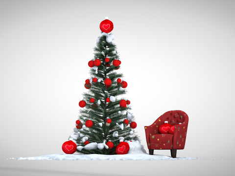 Weihnachtskugel-Hocker und Kissen 3D Modell
