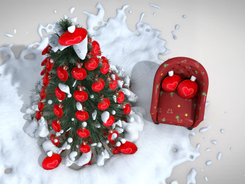 Christmas Ball Pouf and Pillow 3D Model