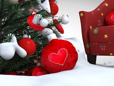 Weihnachtskugel-Hocker und Kissen 3D Modell