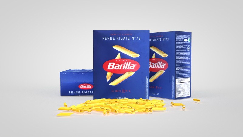 Barilla 500g Pasta Box 3D Model .c4d .max .obj .3ds .fbx .stl .blend 