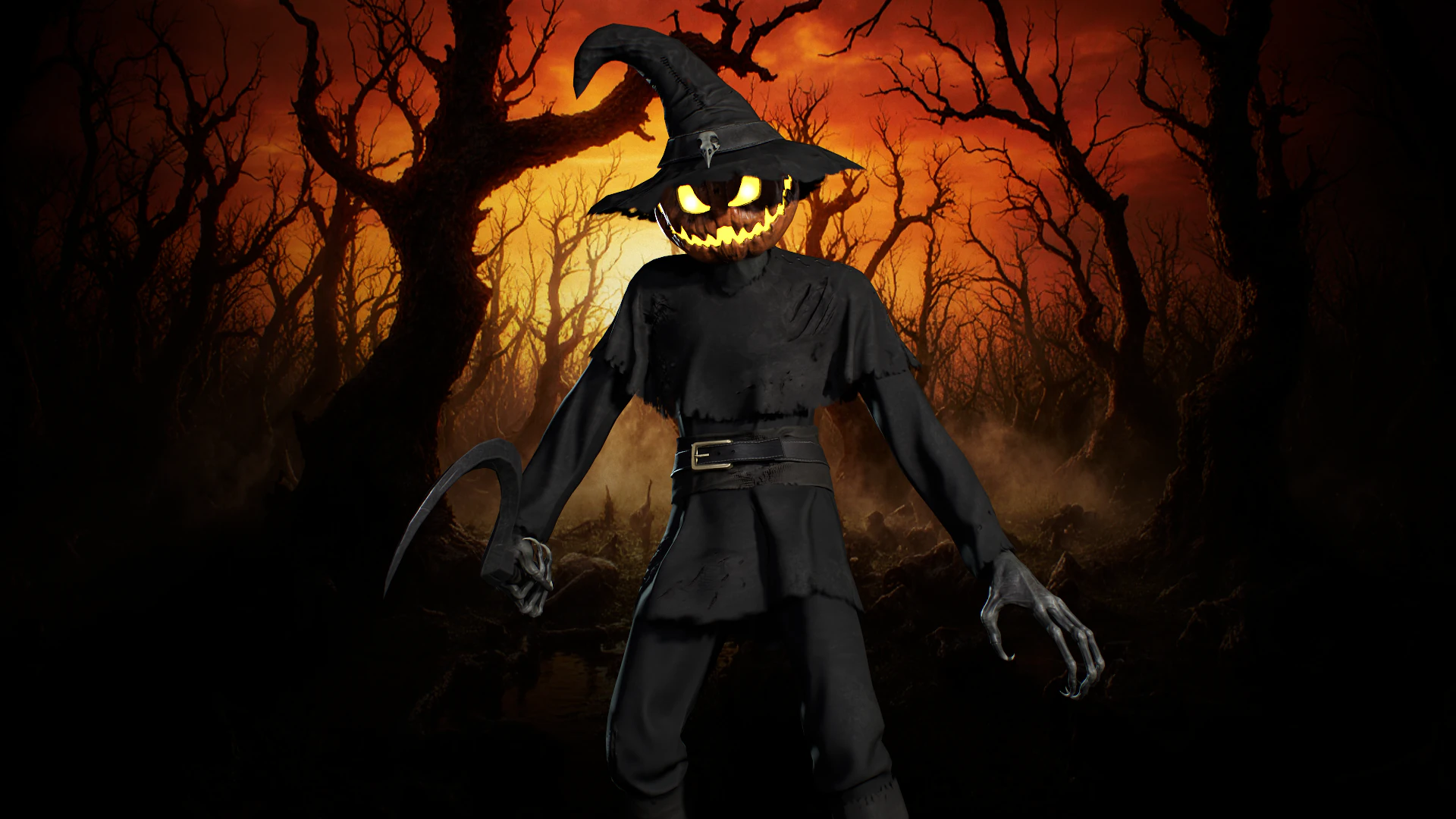 Pumpkinhead Scarecrow 3D Model .c4d .max .obj .3ds .fbx .stl .blend 