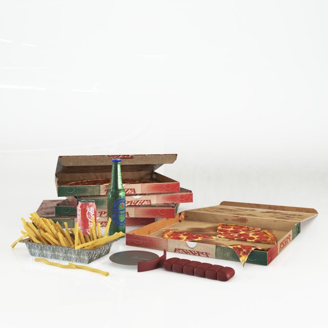 pizza set 3D 모델 .c4d .max .obj .3ds .fbx .stl .blend 