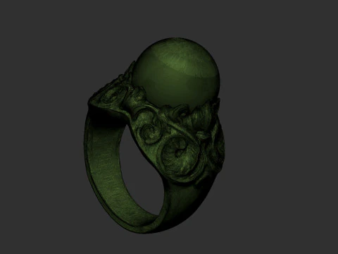 Green Stone Ring with gold flower 3D Print Model