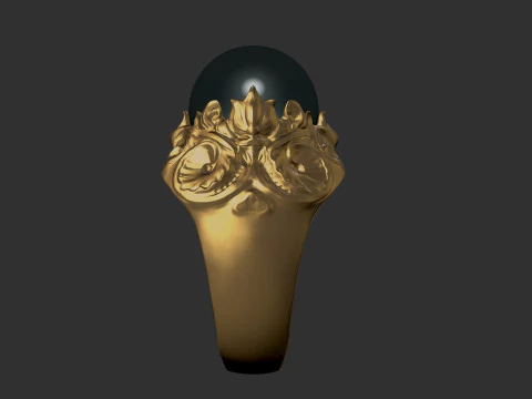 Green Stone Ring with gold flower 3D Print Model
