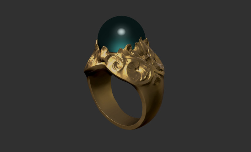Green Stone Ring with gold flower Modello di stampa 3D .c4d .max .obj .3ds .fbx .stl .blend 