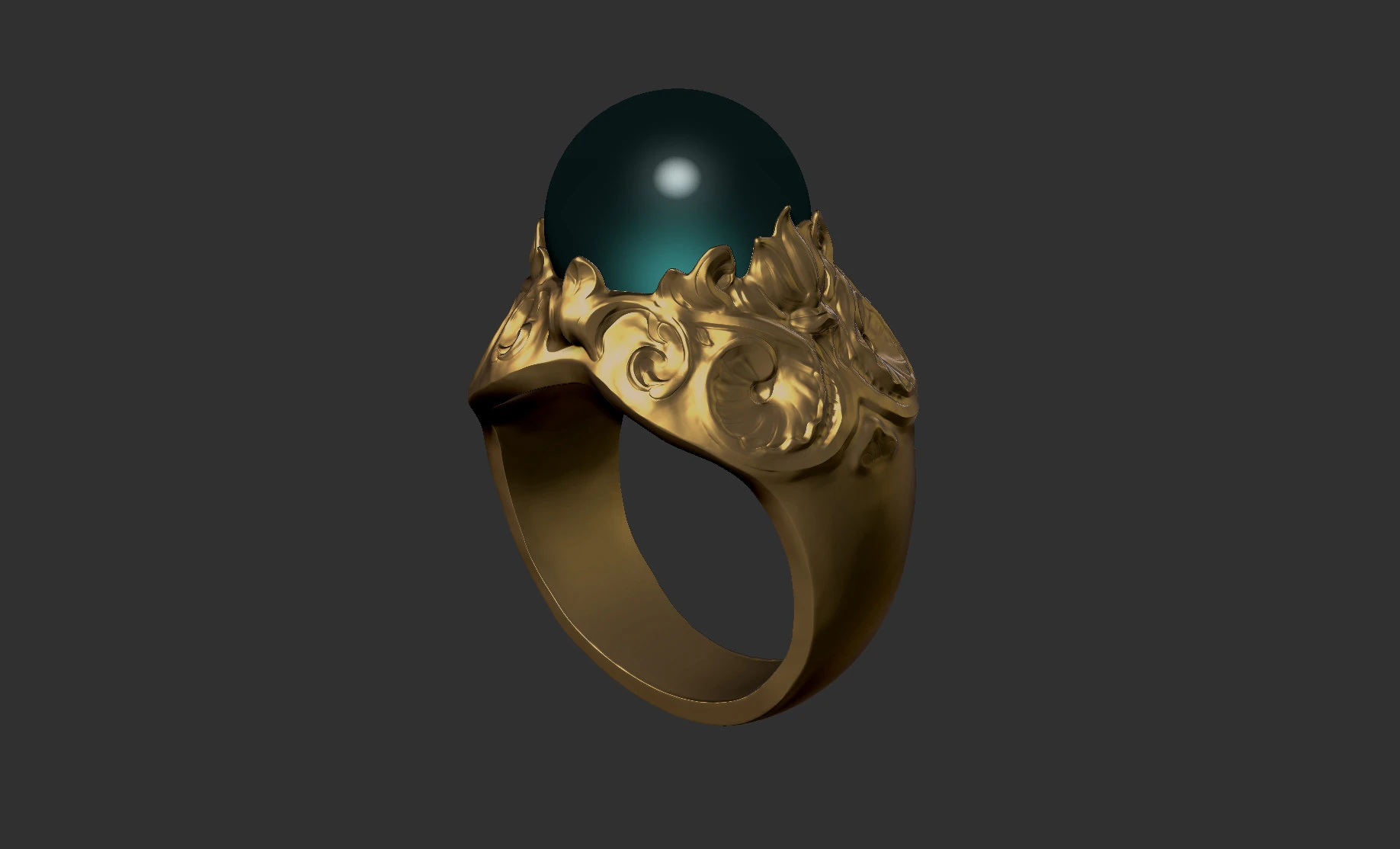 Green Stone Ring with gold flower 3D Print Model .c4d .max .obj .3ds .fbx .stl .blend