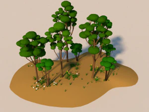 低ポリ漫画の木々や植物の低ポリ 3Dモデル
