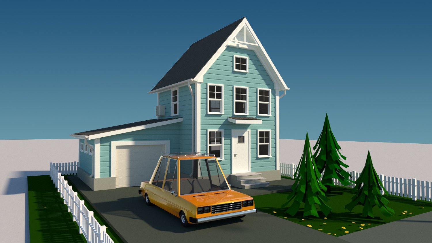 cartoon house with car low-poly 3D Model in Buildings 3DExport