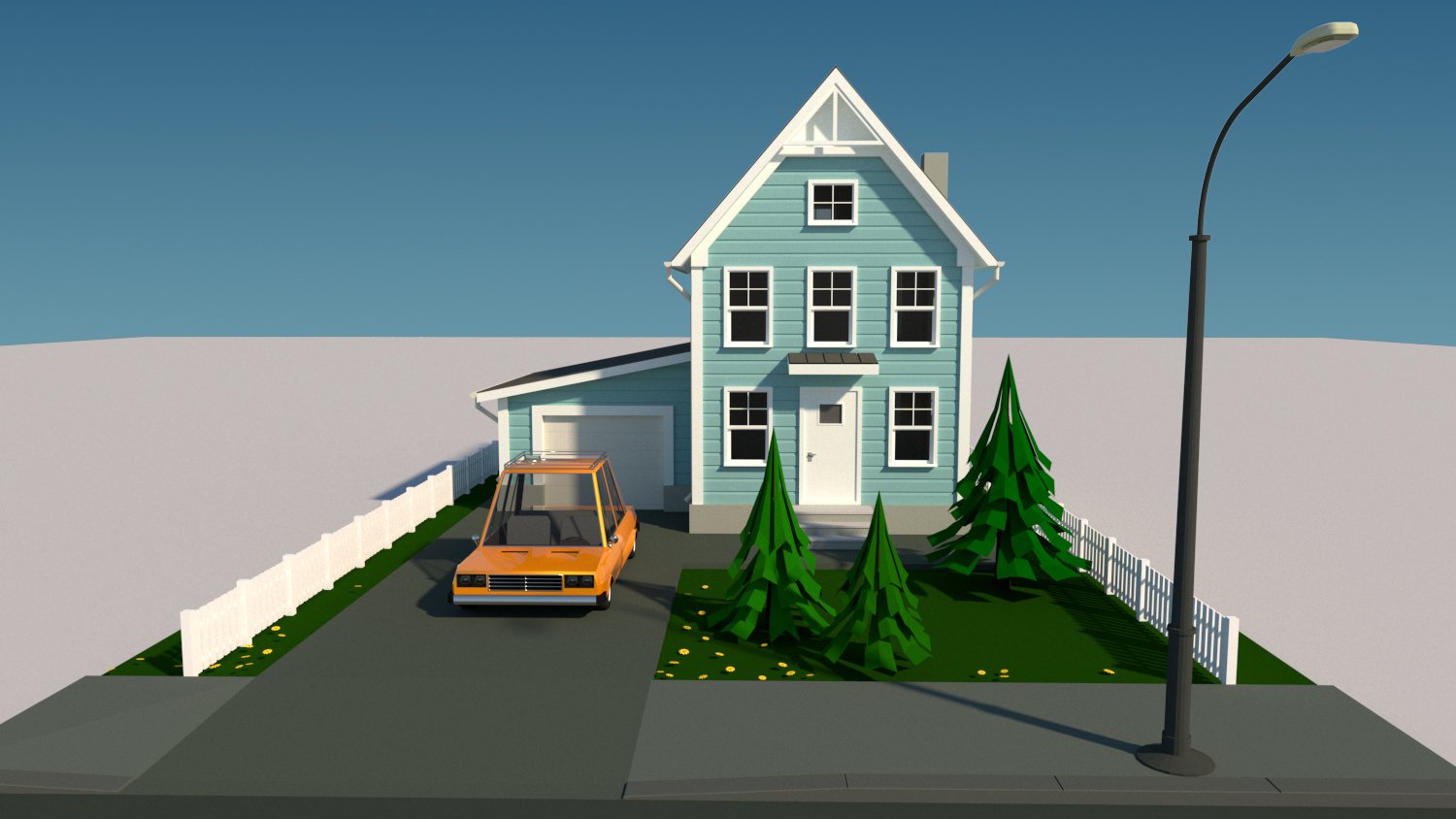 cartoon house with car low-poly 3D Model in Buildings 3DExport