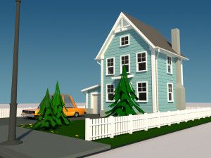 cartoon house with car low-poly 3D मॉडल