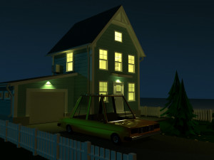 cartoon house with car low-poly 3D मॉडल