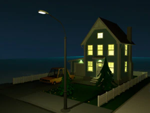 cartoon house with car low-poly 3D Model