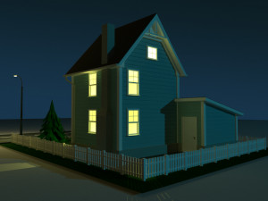 cartoon house with car low-poly 3D मॉडल