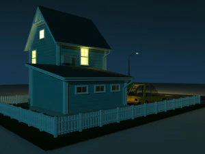 cartoon house with car low-poly 3D Model