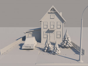 cartoon house with car low-poly 3D मॉडल