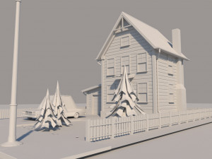 cartoon house with car low-poly 3D मॉडल