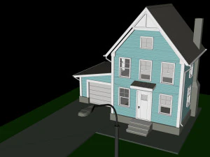 cartoon house with car low-poly 3D Model