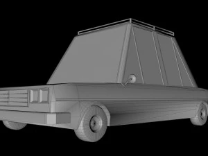 cartoon house with car low-poly 3D Model