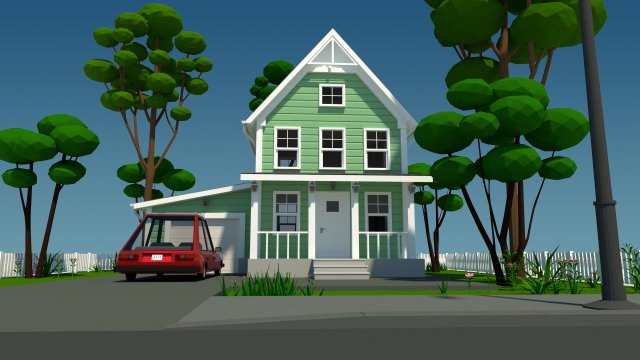 cartoon house with car 3D Модель .c4d .max .obj .3ds .fbx .stl .blend 