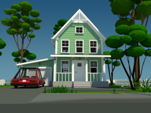 cartoon house with car Modello 3D