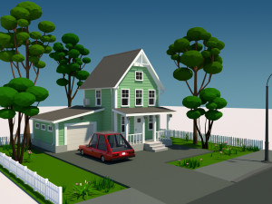 cartoon house with car 3D Модель