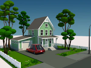 cartoon house with car 3D Model