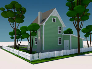 cartoon house with car 3D Model