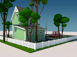 cartoon house with car 3D Model