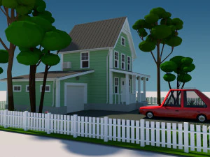 cartoon house with car 3D Model