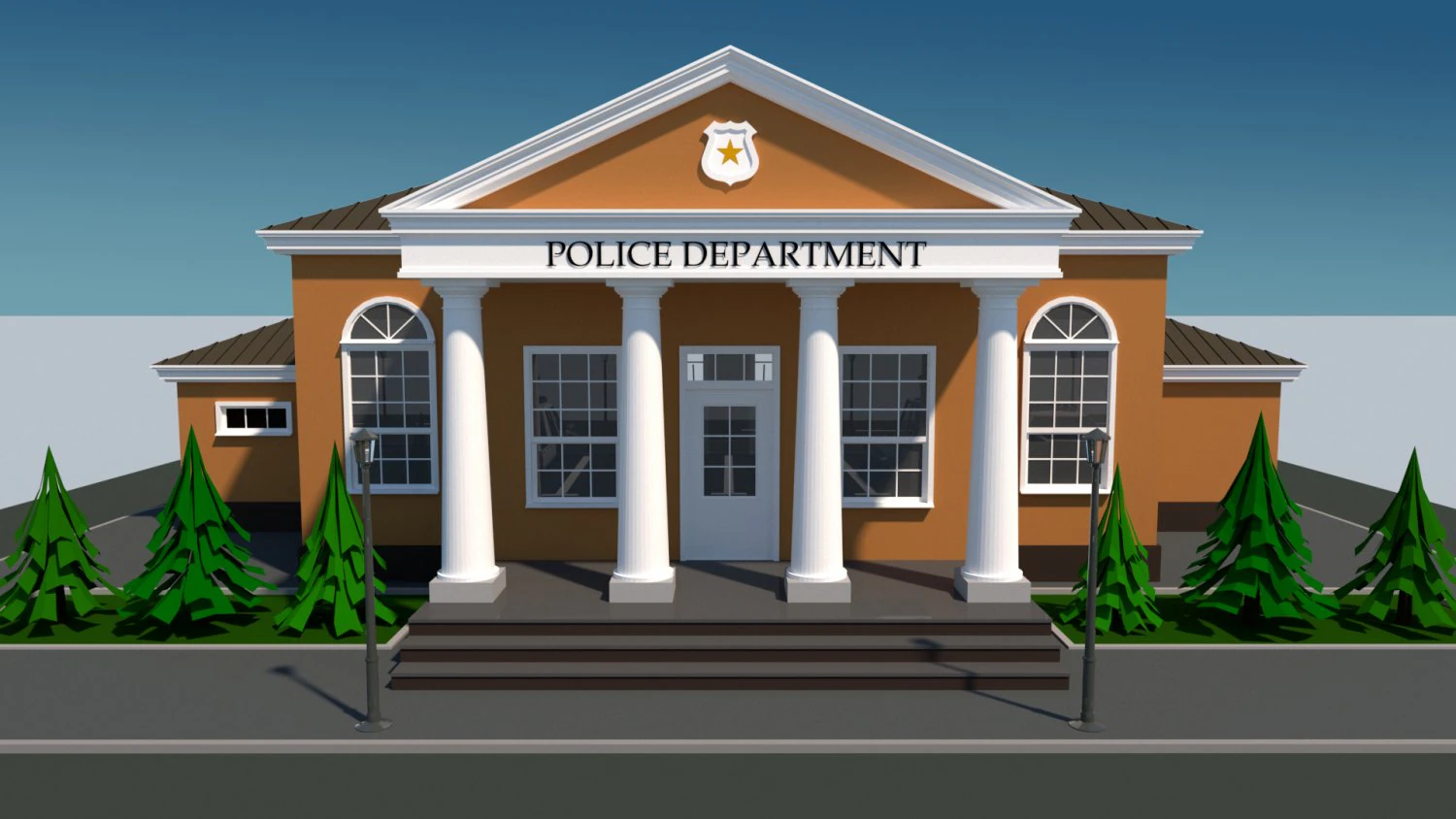 police station in cartoon style low-poly 3D Model .c4d .max .obj .3ds .fbx .stl .blend 
