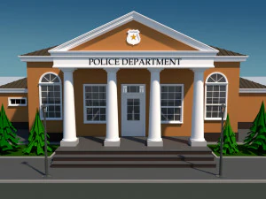 police station in cartoon style low-poly 3D Model