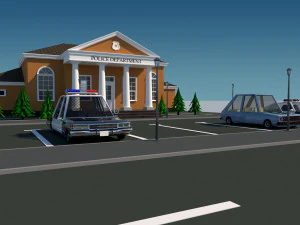 police station in cartoon style low-poly 3D Model