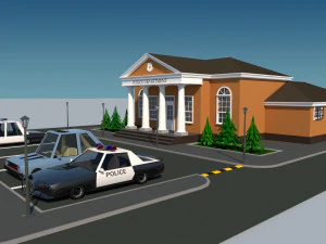 police station in cartoon style low-poly 3D Model