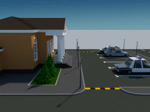police station in cartoon style low-poly 3D Model