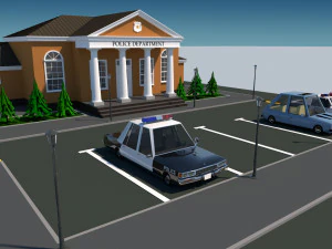 police station in cartoon style low-poly 3D Model