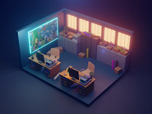 Escena de oficina de baja poli Modelo 3D