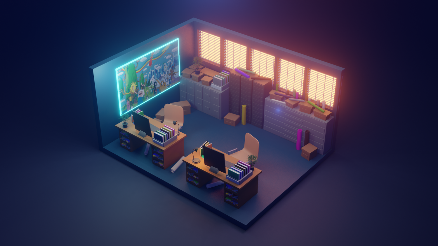 low poly office scene Free 3D Model in Other 3DExport