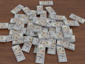 pilha de pilhas de notas de 100 d&oacute;lares Modelo 3D