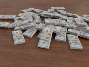 pilha de pilhas de notas de 100 d&oacute;lares Modelo 3D