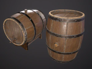 дерев'яна стара піратська бочка низькому полі низькому полі 3D Модель