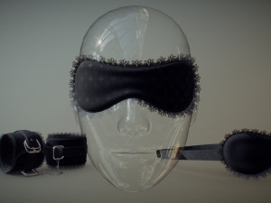 bdsm black fabric blindfold cuffs set 3D Model