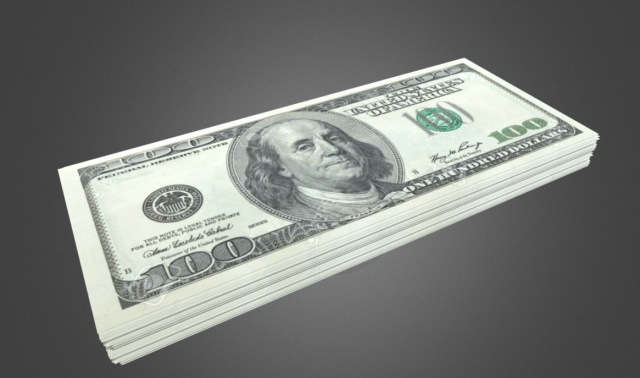 100 dollars 3D Model .c4d .max .obj .3ds .fbx .stl .blend 