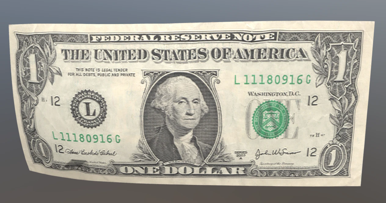 1 dollar 3D Model .c4d .max .obj .3ds .fbx .stl .blend