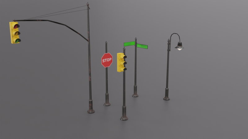 City Traffic Lights 3D Model .c4d .max .obj .3ds .fbx .stl .blend 