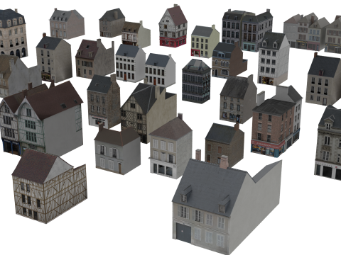 Low-Poly European Houses 80s-90s Game-Ready s 3D Модель