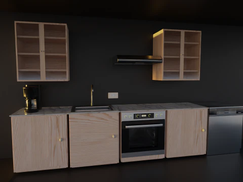 Low-Poly BIG Kitchen Set Visualiza&ccedil;&atilde;o de jogo pronto e totalmente equipado Modelo 3D