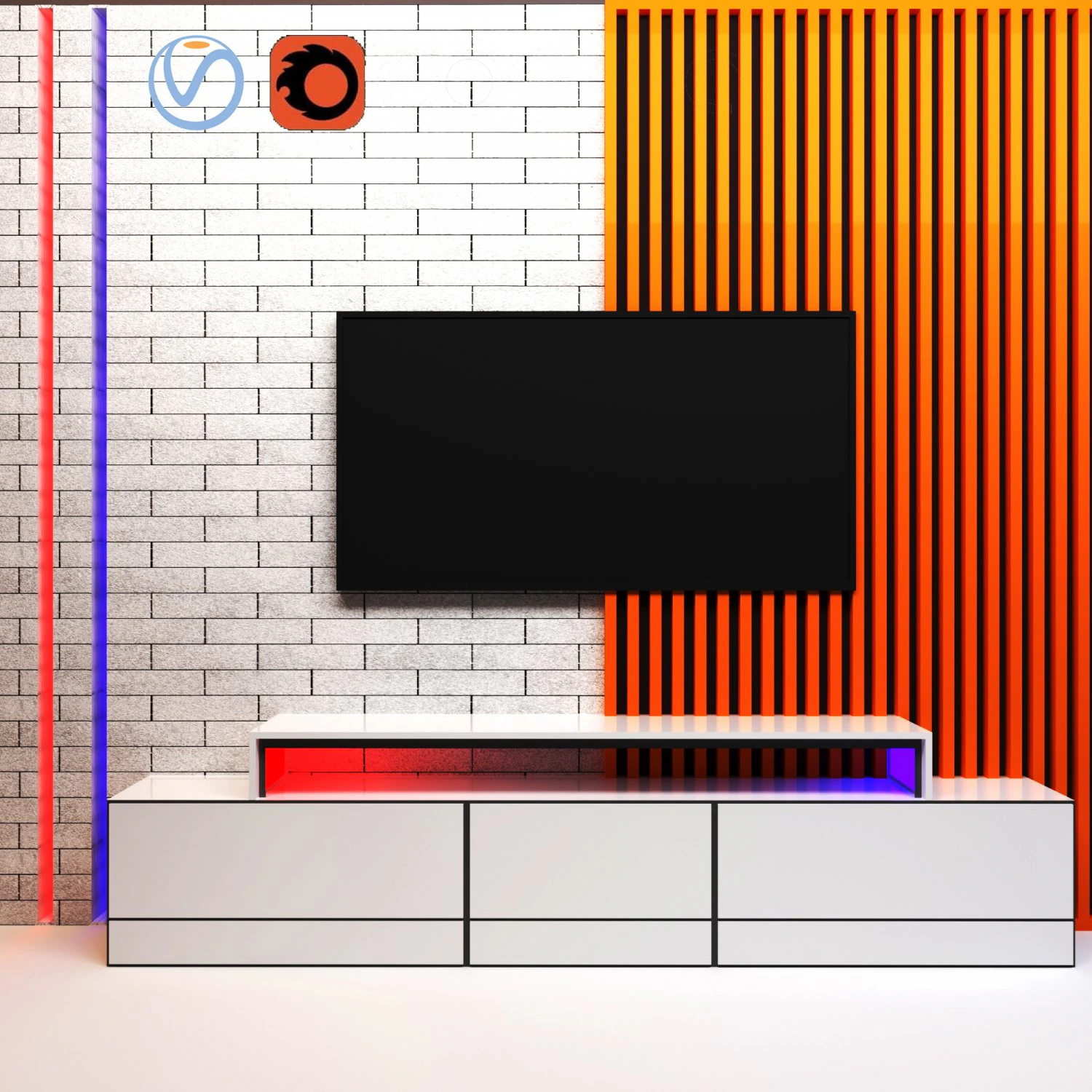 Tv wall 3D Model .c4d .max .obj .3ds .fbx .stl .blend 