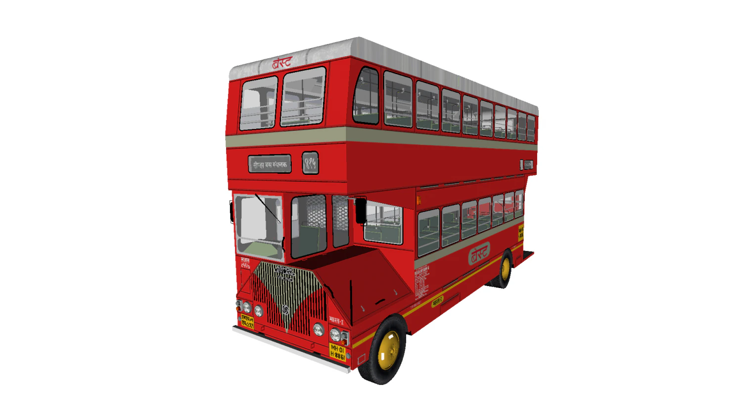 ashok leyland single cabin double decker bus - mumbai citys best bus bs-1 diesel model 3D Model .c4d .max .obj .3ds .fbx .stl .blend 